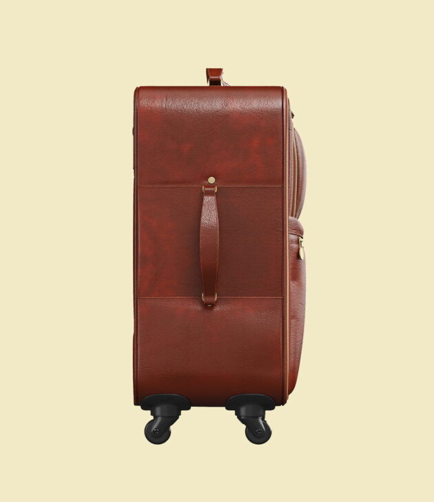 Brown leather travel suitcase - Image 2