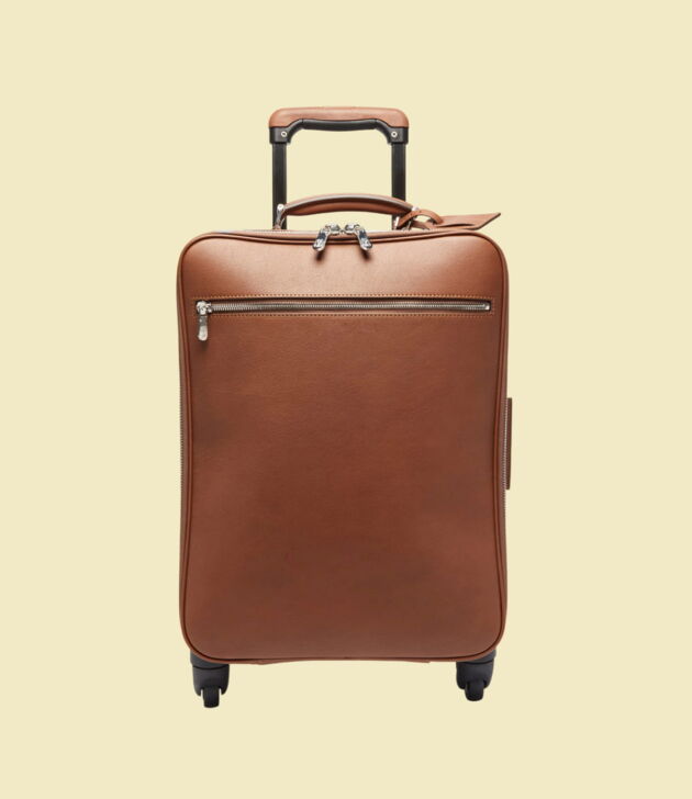 Brown leather travel suitcase