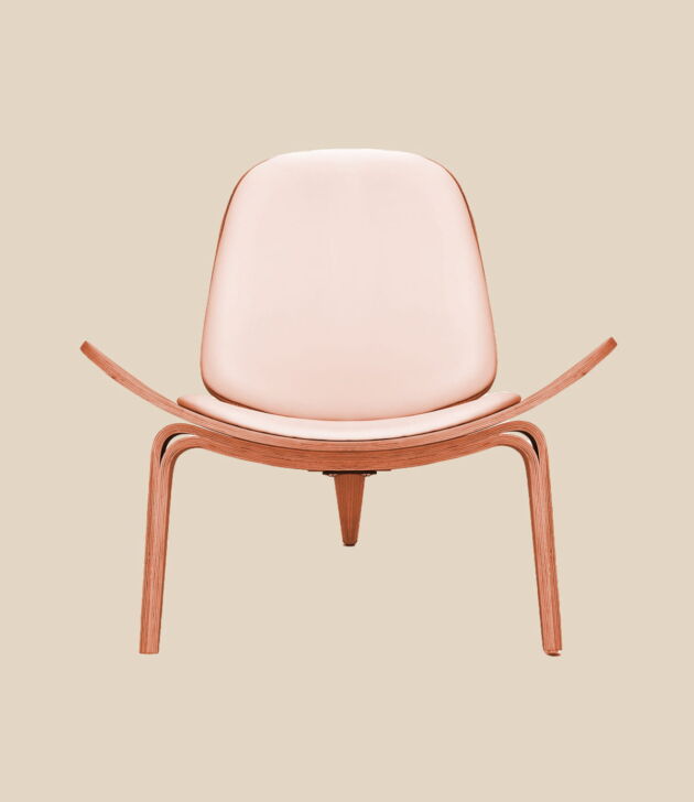 White molded accent chair with wood frame - Image 2