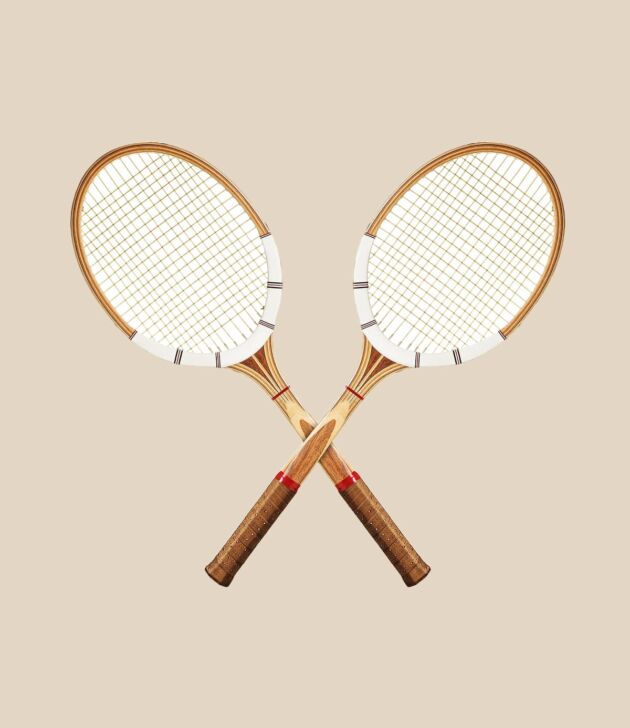 Wooden frame tennis racket set
