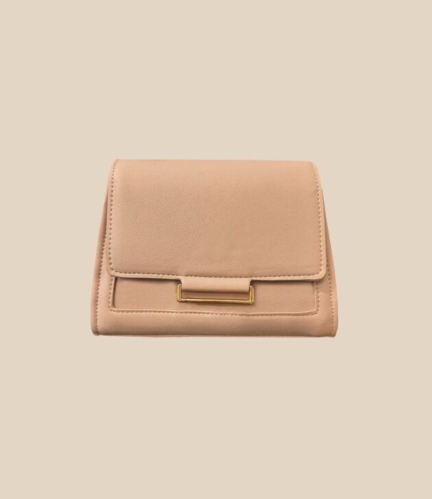 Nude leather flap clutch