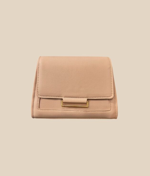 Nude leather flap clutch