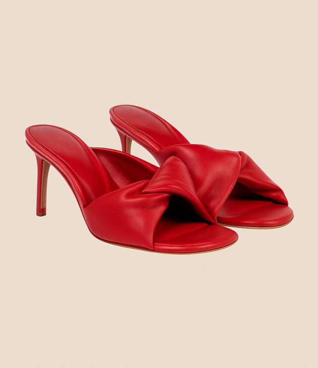 Chocolate ruched leather heeled mules - Image 2